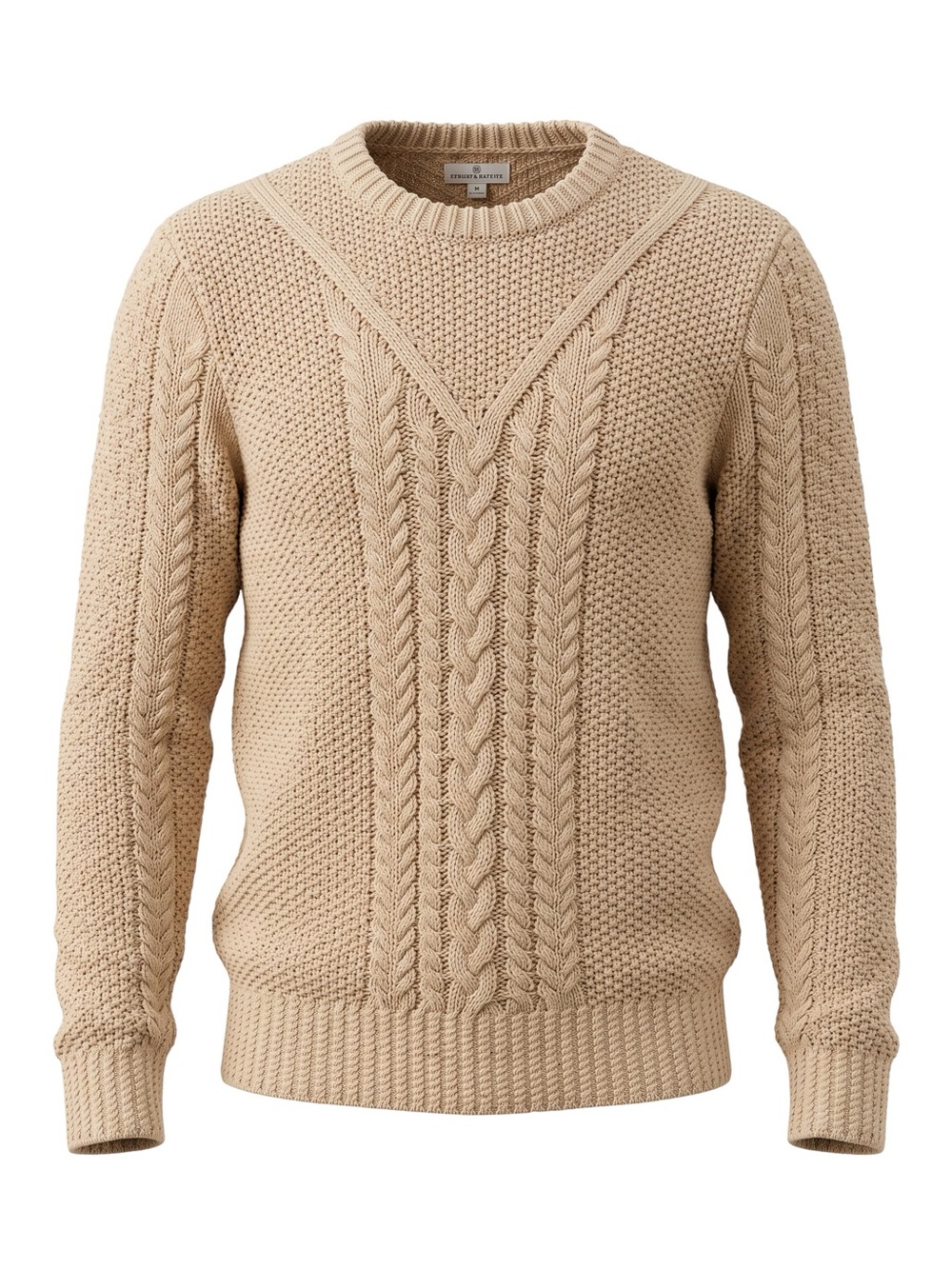 L.L.Bean Cotton Sweater Cable Knit Fisherman Sweater Beige Preppy - Picture 2 of 7